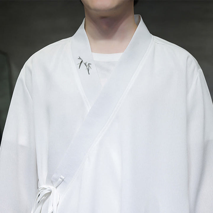 Ensemble kimono d'automne 2 pièces en coton brodé de bambou et laçage, avec pantalon longueur cheville et poches, orné de Buddha Stones. Vêtement de méditation pour homme. - image 16