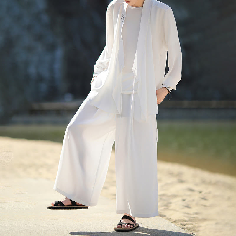 Ensemble kimono d'automne 2 pièces en coton brodé de bambou et laçage, avec pantalon longueur cheville et poches, orné de Buddha Stones. Vêtement de méditation pour homme. - image 11