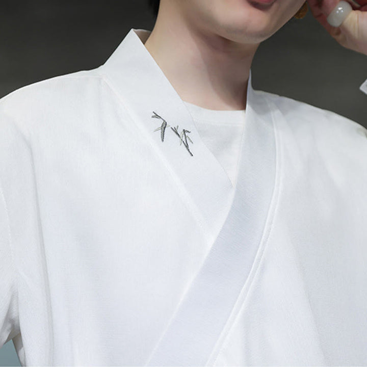 Ensemble kimono d'automne 2 pièces en coton brodé de bambou et laçage, avec pantalon longueur cheville et poches, orné de Buddha Stones. Vêtement de méditation pour homme. - image 15