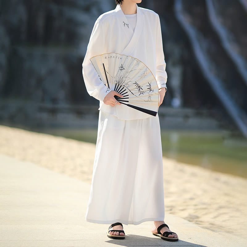 Ensemble kimono d'automne 2 pièces en coton brodé de bambou et laçage, avec pantalon longueur cheville et poches, orné de Buddha Stones. Vêtement de méditation pour homme. - image 10