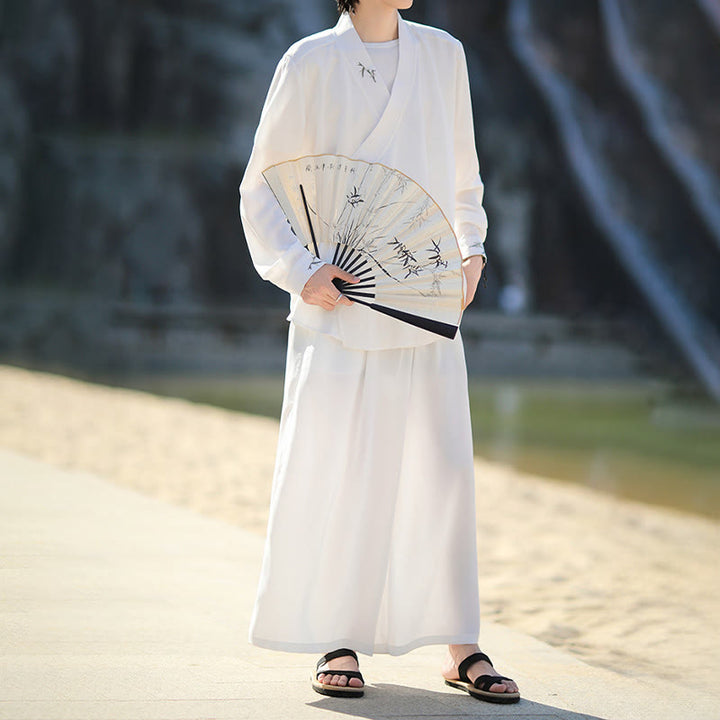 Ensemble kimono d'automne 2 pièces en coton brodé de bambou et laçage, avec pantalon longueur cheville et poches, orné de Buddha Stones. Vêtement de méditation pour homme. - image 10
