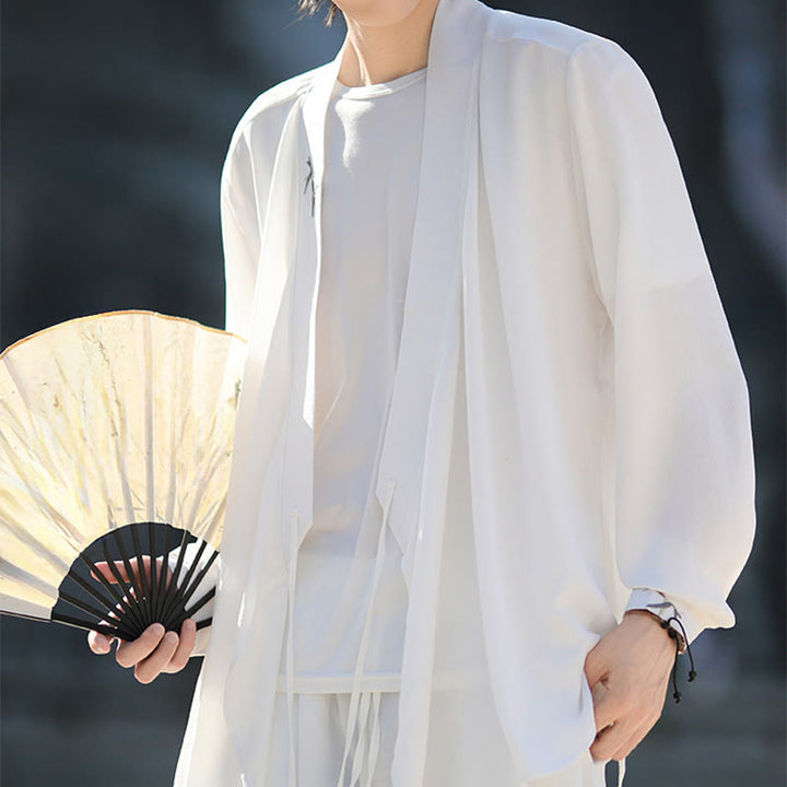 Ensemble kimono d'automne 2 pièces en coton brodé de bambou et laçage, avec pantalon longueur cheville et poches, orné de Buddha Stones. Vêtement de méditation pour homme. - image 14