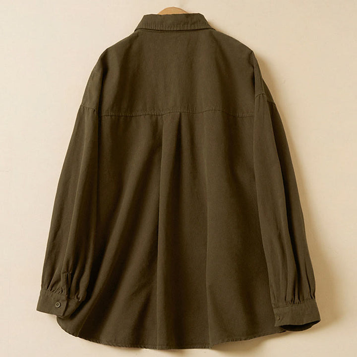 Chemise décontractée à manches longues et col montant pour femme, en coton, avec boutons et Buddha Stones - image 16