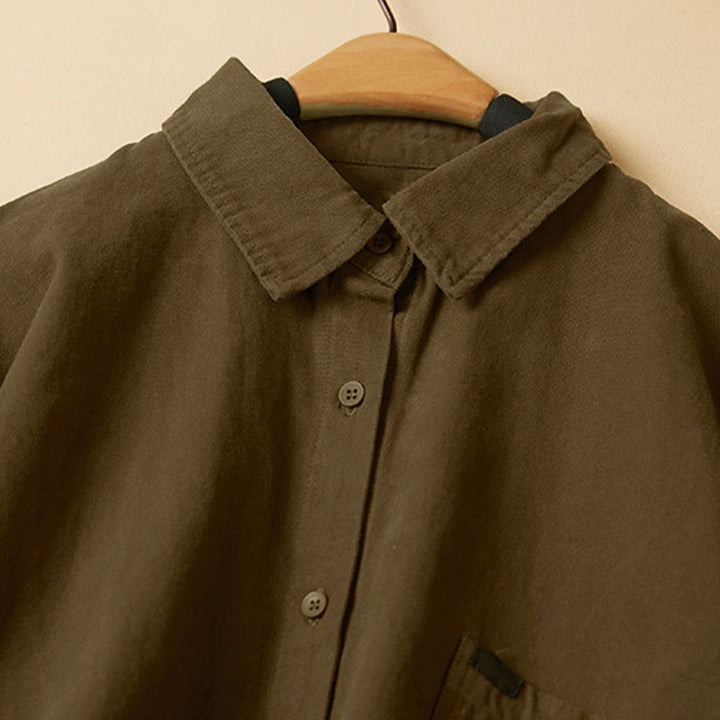 Chemise décontractée à manches longues et col montant pour femme, en coton, avec boutons et Buddha Stones - image 20