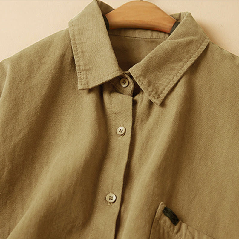 Chemise décontractée à manches longues et col montant pour femme, en coton, avec boutons et Buddha Stones - image 13