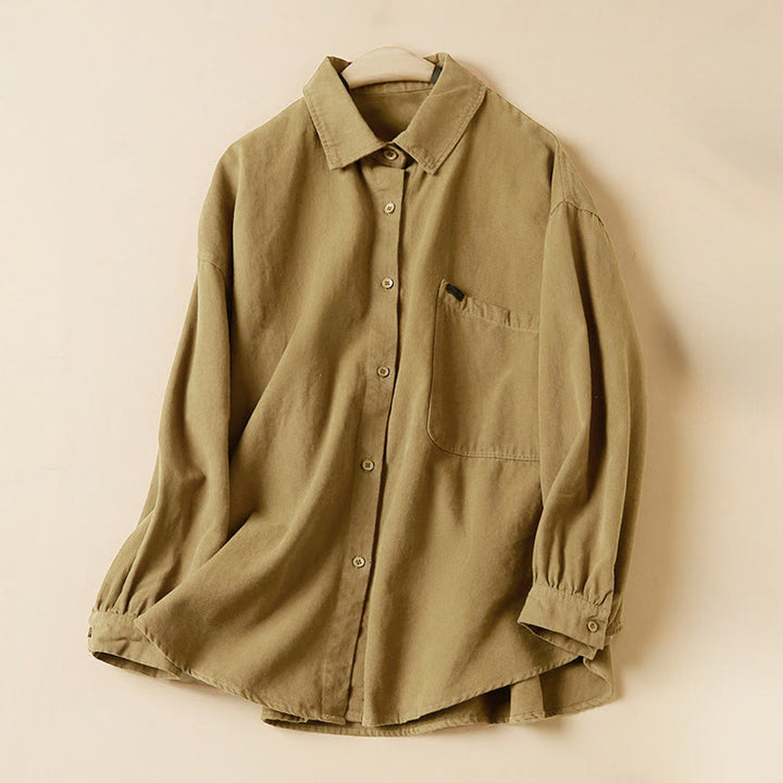 Chemise décontractée à manches longues et col montant pour femme, en coton, avec boutons et Buddha Stones - verge d'or - US14，UK/AU18，EU46 (2XL) - image 5