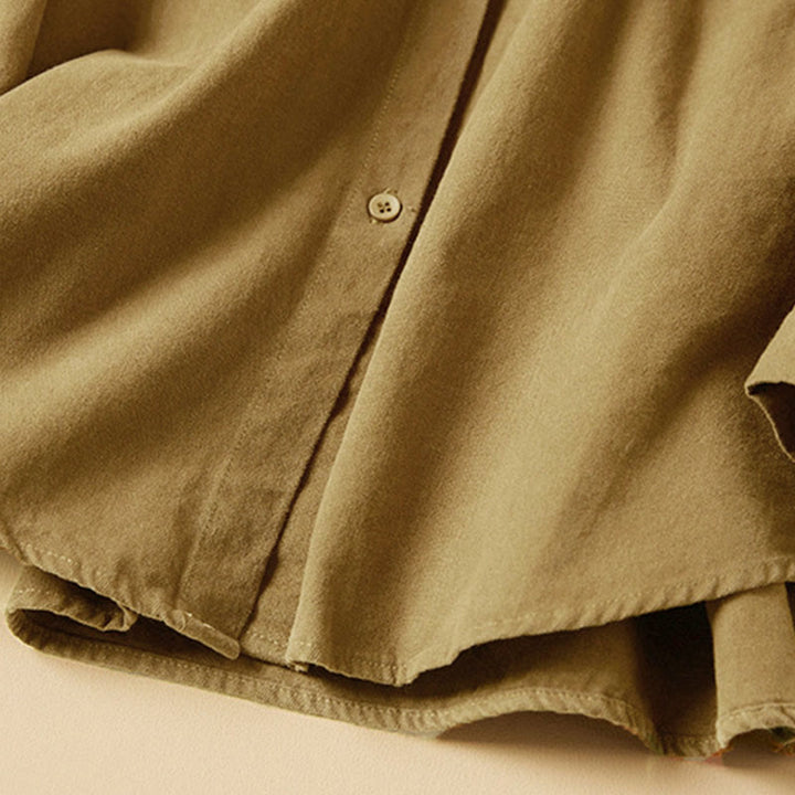 Chemise décontractée à manches longues et col montant pour femme, en coton, avec boutons et Buddha Stones - image 10