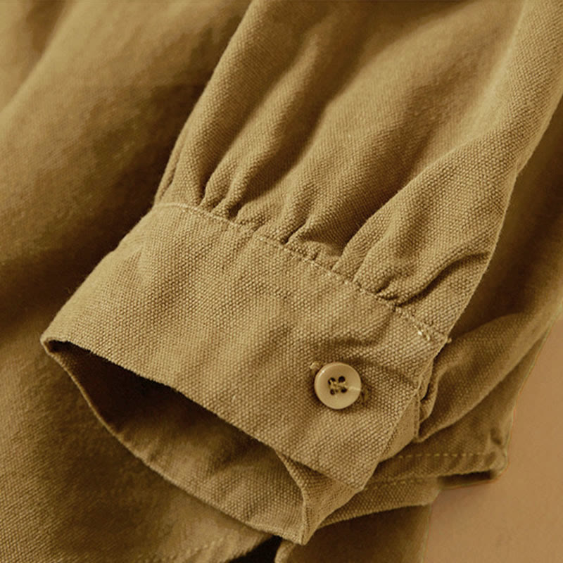 Chemise décontractée à manches longues et col montant pour femme, en coton, avec boutons et Buddha Stones - image 11