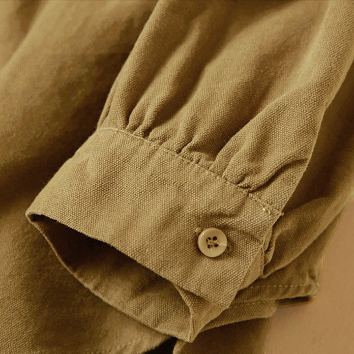 Chemise décontractée à manches longues et col montant pour femme, en coton, avec boutons et Buddha Stones - image 11