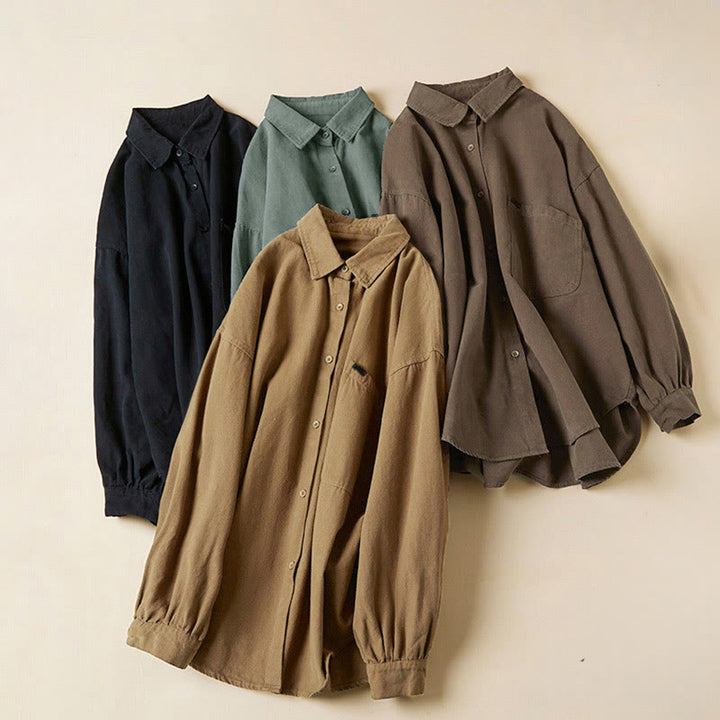 Chemise décontractée à manches longues et col montant pour femme, en coton, avec boutons et Buddha Stones - image 24