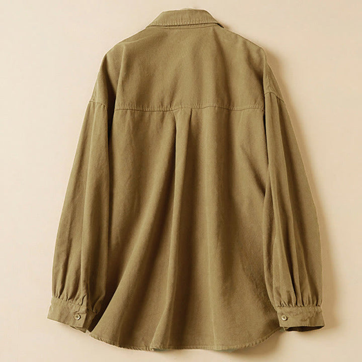 Chemise décontractée à manches longues et col montant pour femme, en coton, avec boutons et Buddha Stones - image 6