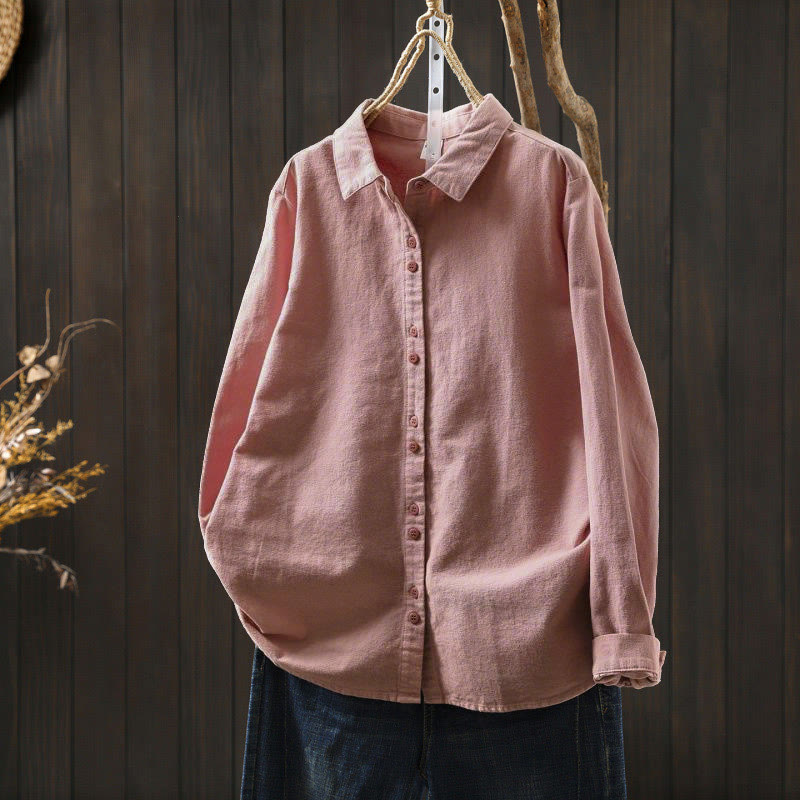 Chemise en coton à manches longues et col montant, couleur unie , Buddha Stones - Saumon foncé - US6，UK/AU10，EU38 (L) - image 2