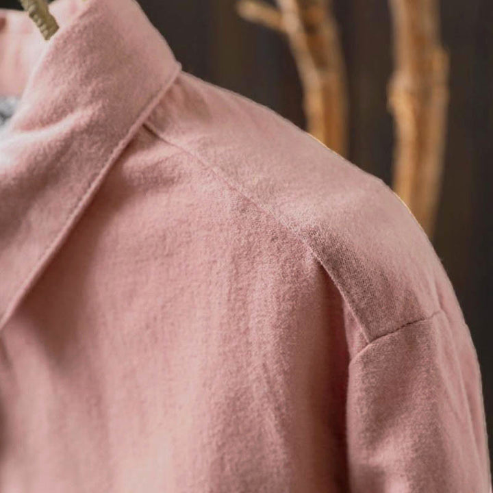 Chemise en coton à manches longues et col montant, couleur unie , Buddha Stones - image 7