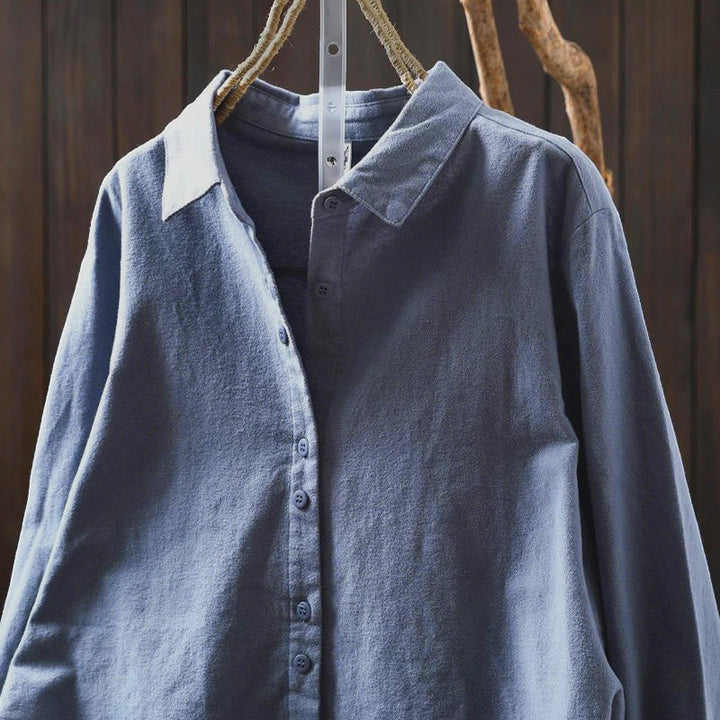 Chemise en coton à manches longues et col montant, couleur unie , Buddha Stones - image 27