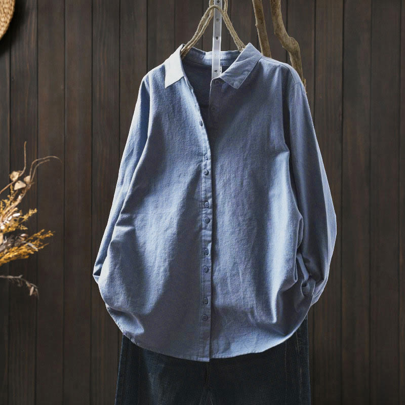 Chemise en coton à manches longues et col montant, couleur unie , Buddha Stones - Bleu ciel clair - US6，UK/AU10，EU38 (L) - image 26