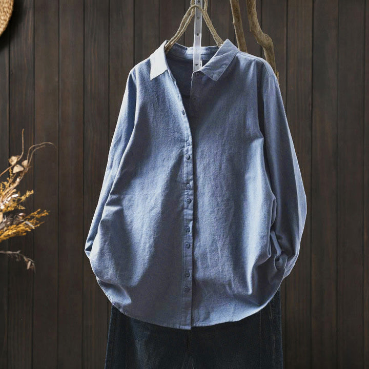 Chemise en coton à manches longues et col montant, couleur unie , Buddha Stones - Bleu ciel clair - US6，UK/AU10，EU38 (L) - image 26