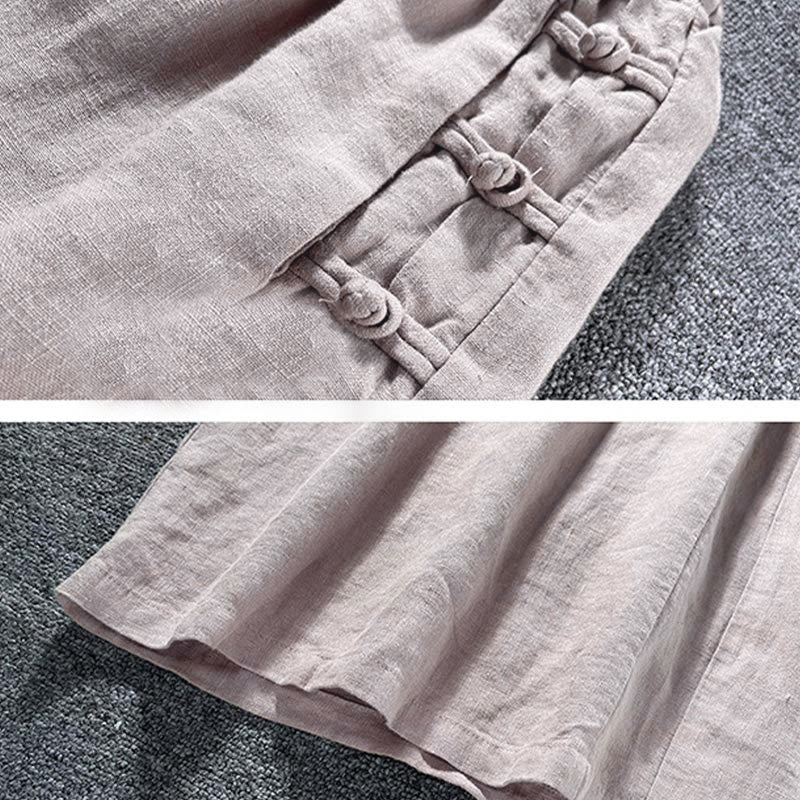 Pantalon décontracté à taille haute et jambes larges, orné de boutons grenouille et de poches , de la Buddha Stones - image 7