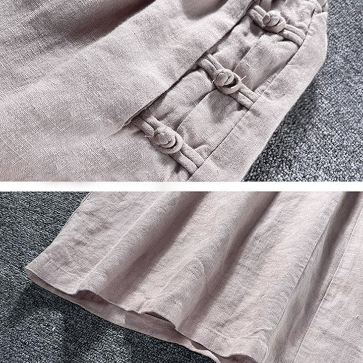 Pantalon décontracté à taille haute et jambes larges, orné de boutons grenouille et de poches , de la Buddha Stones - image 7