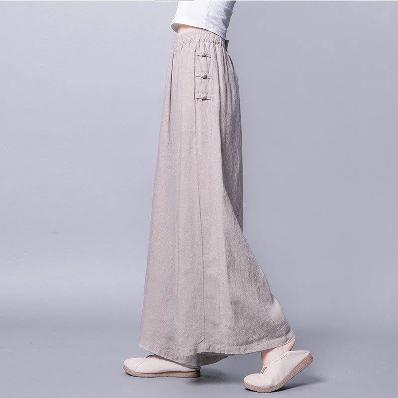 Pantalon décontracté à taille haute et jambes larges, orné de boutons grenouille et de poches , de la Buddha Stones - Lin - US12，UK/AU16，EU44 (3XL) - image 0