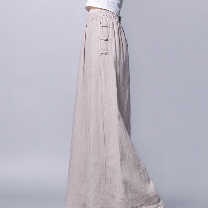 Pantalon décontracté à taille haute et jambes larges, orné de boutons grenouille et de poches , de la Buddha Stones - image 6