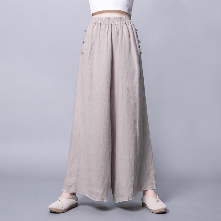 Pantalon décontracté à taille haute et jambes larges, orné de boutons grenouille et de poches , de la Buddha Stones - image 5