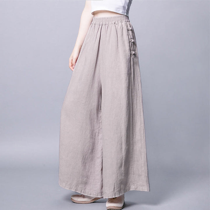 Pantalon décontracté à taille haute et jambes larges, orné de boutons grenouille et de poches , de la Buddha Stones - image 2