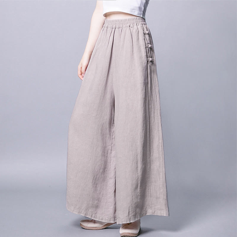 Pantalon décontracté à taille haute et jambes larges, orné de boutons grenouille et de poches , de la Buddha Stones - image 2