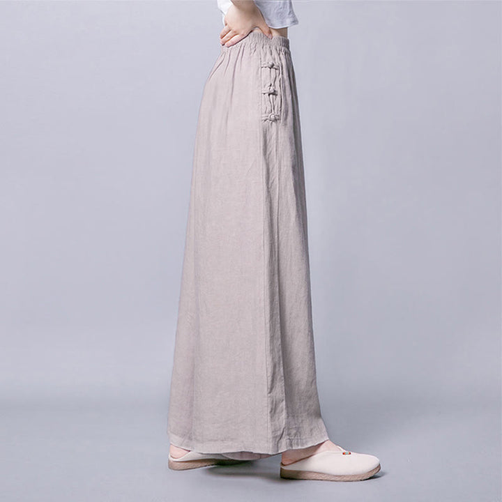 Pantalon décontracté à taille haute et jambes larges, orné de boutons grenouille et de poches , de la Buddha Stones - image 4