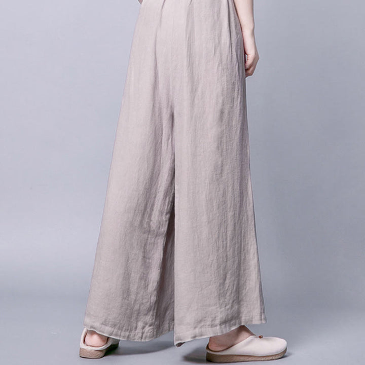 Pantalon décontracté à taille haute et jambes larges, orné de boutons grenouille et de poches , de la Buddha Stones - image 3