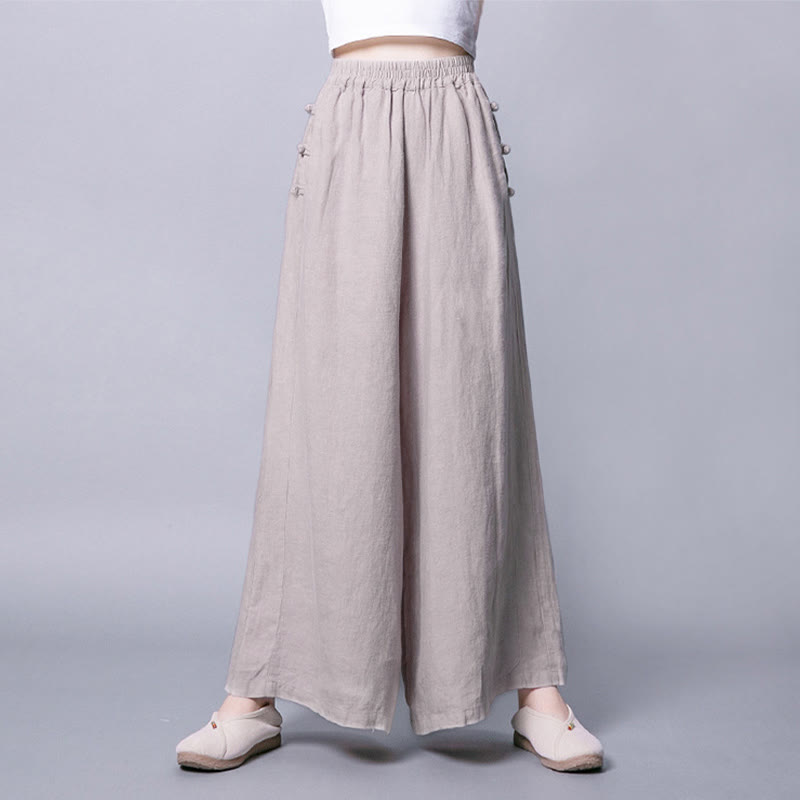 Pantalon décontracté à taille haute et jambes larges, orné de boutons grenouille et de poches , de la Buddha Stones - image 5