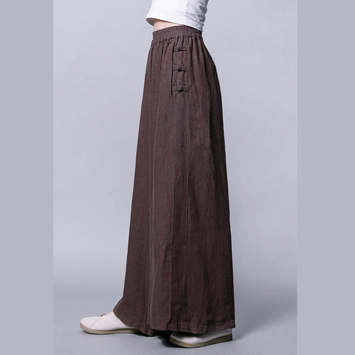 Pantalon décontracté à taille haute et jambes larges, orné de boutons grenouille et de poches , de la Buddha Stones - image 11