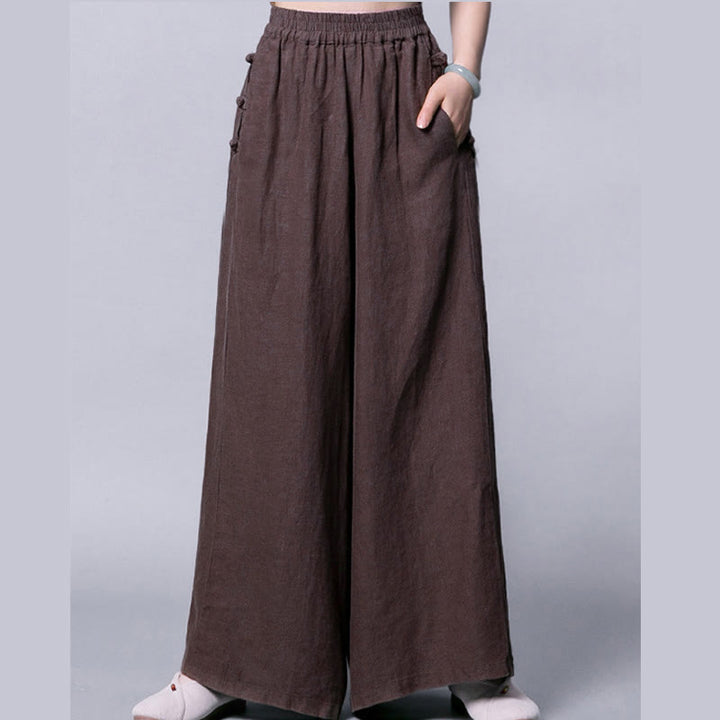 Pantalon décontracté à taille haute et jambes larges, orné de boutons grenouille et de poches , de la Buddha Stones - image 10