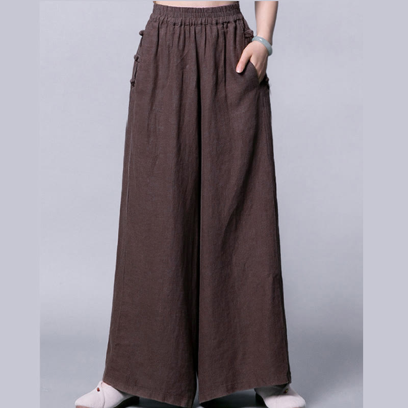 Pantalon décontracté à taille haute et jambes larges, orné de boutons grenouille et de poches , de la Buddha Stones - image 10