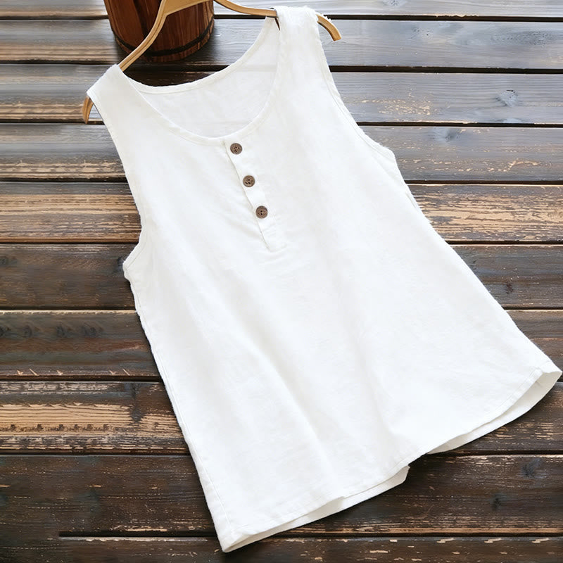 Gilet d'été à col ras du cou et boutons pour femme, couleur pure, Buddha Stones - Blanc - US18，UK/AU22，EU50 (5XL) - image 1