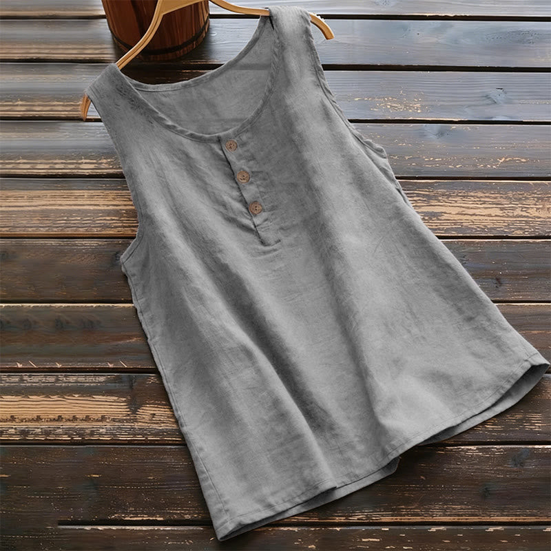 Gilet sans manches pour femme, couleur unie, col rond, à boutons, Buddha Stones , été - Gris - US18，UK/AU22，EU50 (5XL) - image 2
