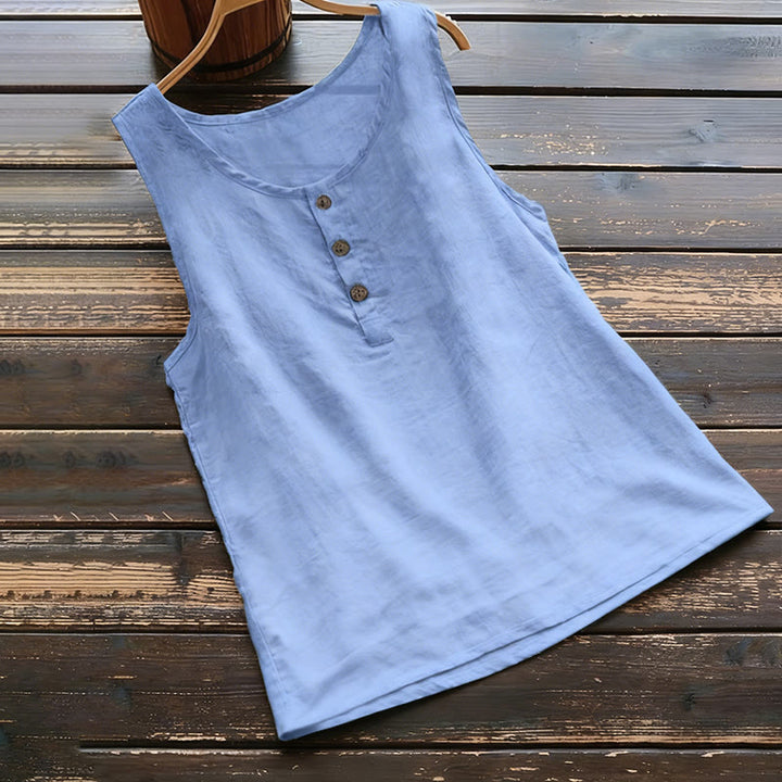 Gilet sans manches pour femme, couleur unie, col rond, à boutons, Buddha Stones , été - Bleu royal - US18，UK/AU22，EU50 (5XL) - image 3