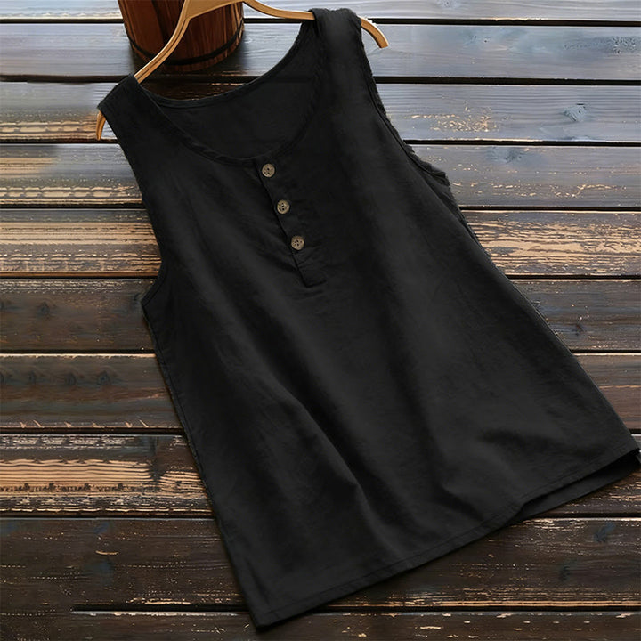 Gilet sans manches pour femme, couleur unie, col rond, à boutons, Buddha Stones , été - Noir - US18，UK/AU22，EU50 (5XL) - image 0