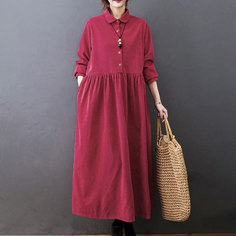 Robe midi en velours côtelé à manches longues et poches, ornée de boutons et de Buddha Stones - image 12
