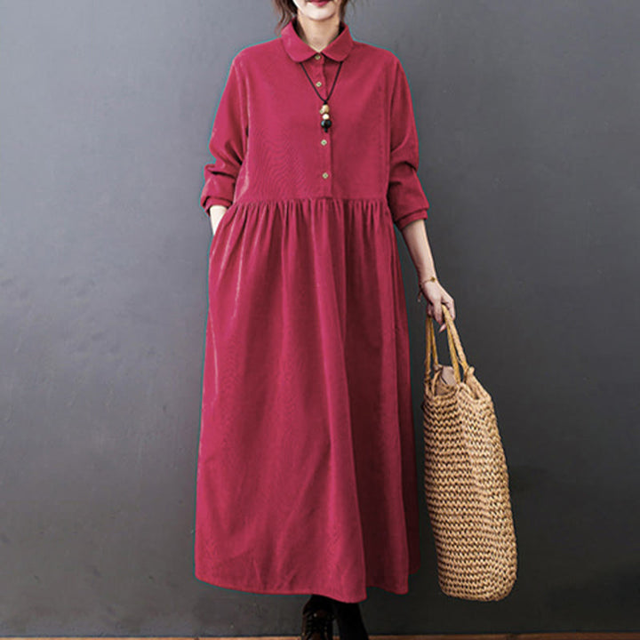 Robe midi en velours côtelé à manches longues et poches, ornée de boutons et de Buddha Stones - image 12