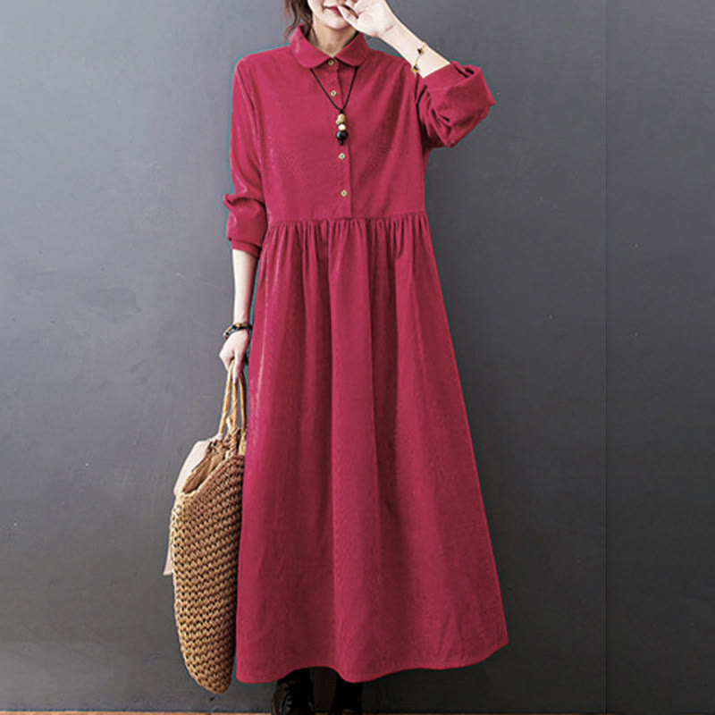 Robe midi en velours côtelé à manches longues et poches, ornée de boutons et de Buddha Stones - image 16