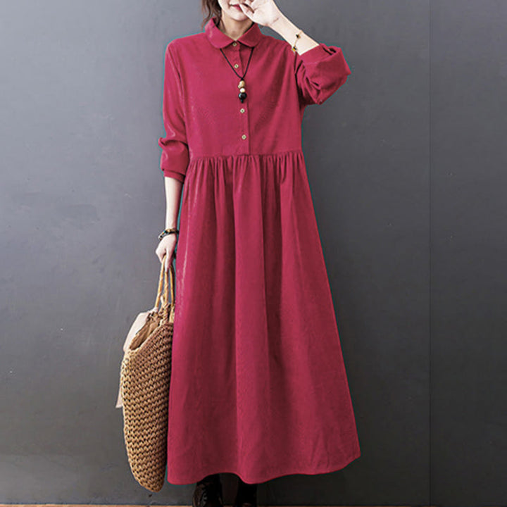Robe midi en velours côtelé à manches longues et poches, ornée de boutons et de Buddha Stones - image 16