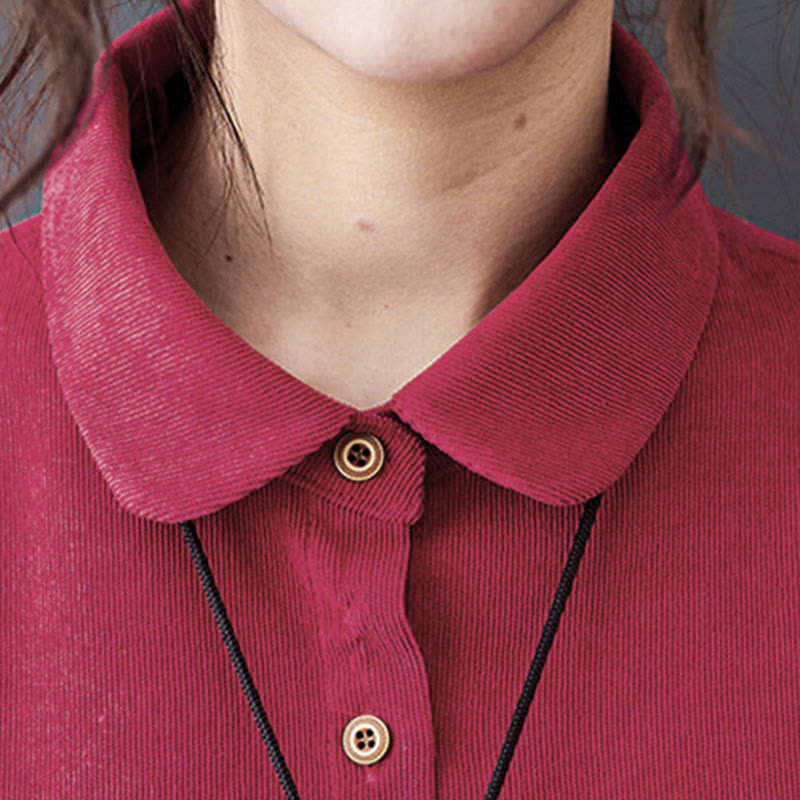 Robe mi-longue en velours côtelé de coton à manches longues et poches, motif Buddha Stones Fall Buttons - image 17