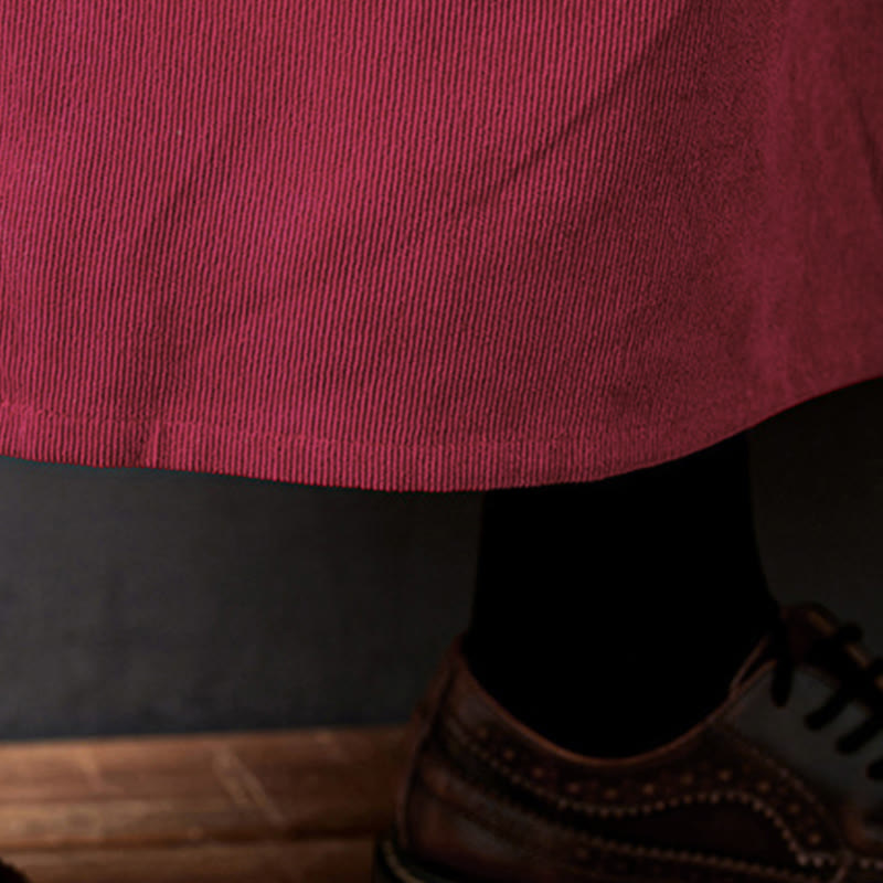 Robe mi-longue en velours côtelé de coton à manches longues et poches, motif Buddha Stones Fall Buttons - image 20