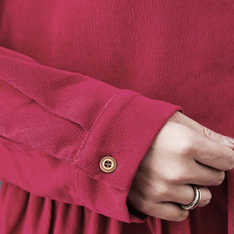 Robe mi-longue en velours côtelé de coton à manches longues et poches, motif Buddha Stones Fall Buttons - image 19