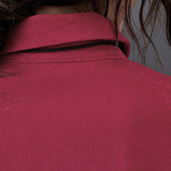 Robe mi-longue en velours côtelé de coton à manches longues et poches, motif Buddha Stones Fall Buttons - image 18