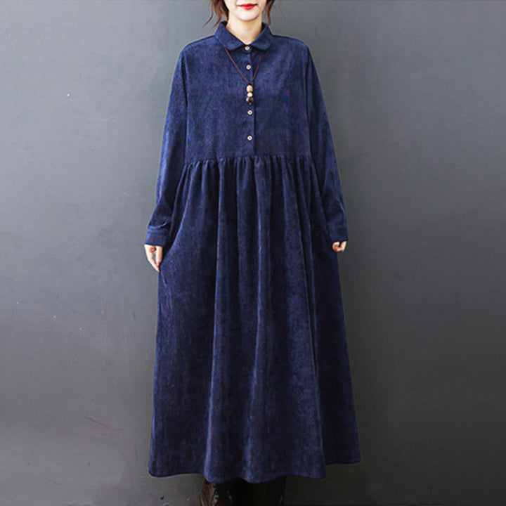 Robe midi en velours côtelé à manches longues et poches, ornée de boutons et de Buddha Stones - image 23