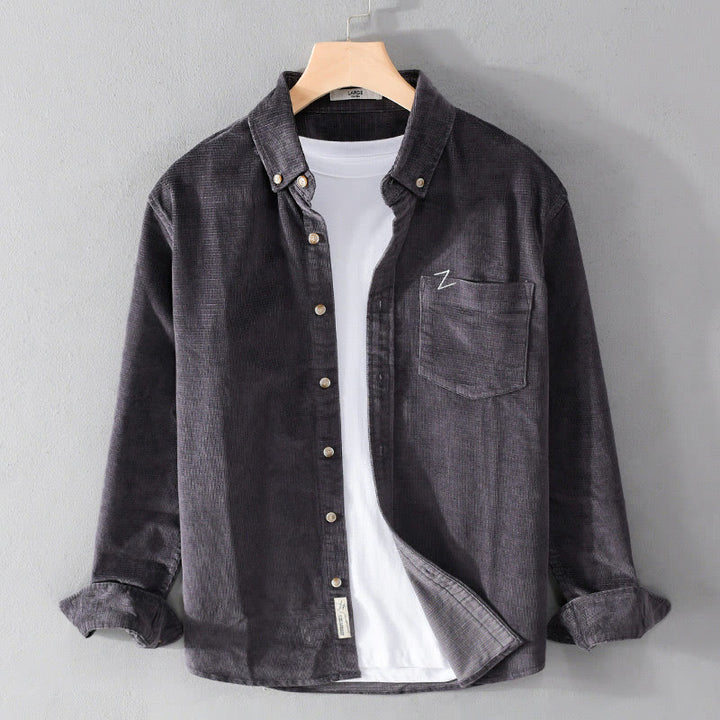 Veste homme en velours côtelé uni, manches longues, en coton épais, avec poches, motif Buddha Stones - Gris terne - US/UK/AU44，EU54 (4XL) - image 0