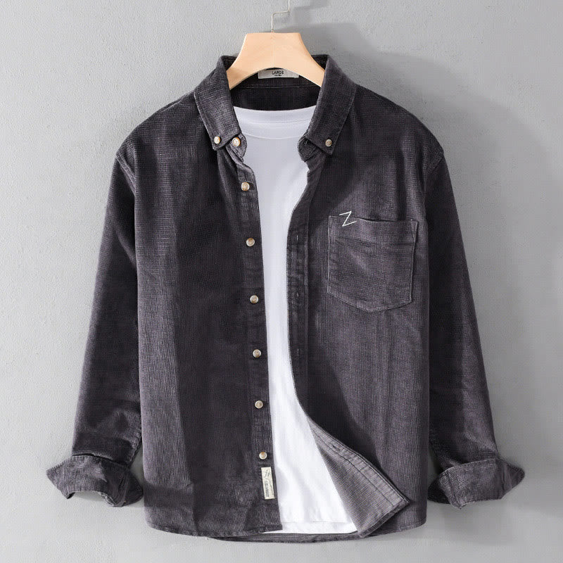 Veste homme en velours côtelé uni, manches longues, en coton épais, avec poches, motif Buddha Stones - Gris terne - US/UK/AU44，EU54 (4XL) - image 0