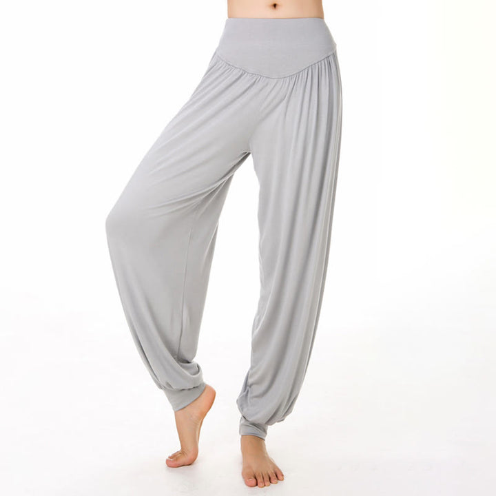Buddha Stones Pantalon sarouel de yoga et de danse en modal ample de couleur unie - Gris clair - US12，UK/AU16，EU44 (3XL) - image 8