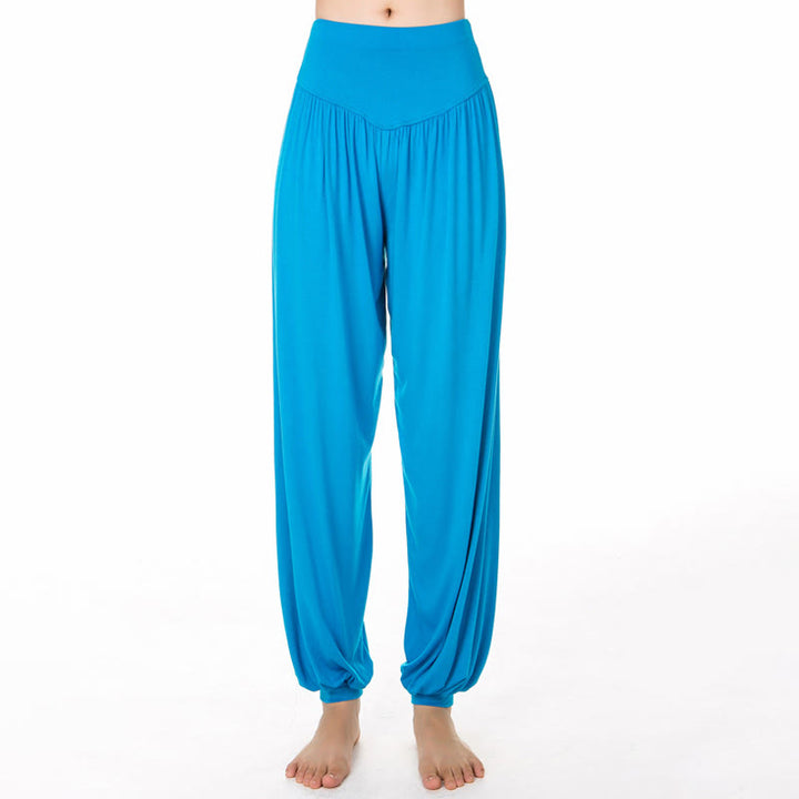 Buddha Stones Pantalon sarouel de yoga et de danse en modal ample de couleur unie - Bleu ciel profond - US12，UK/AU16，EU44 (3XL) - image 19